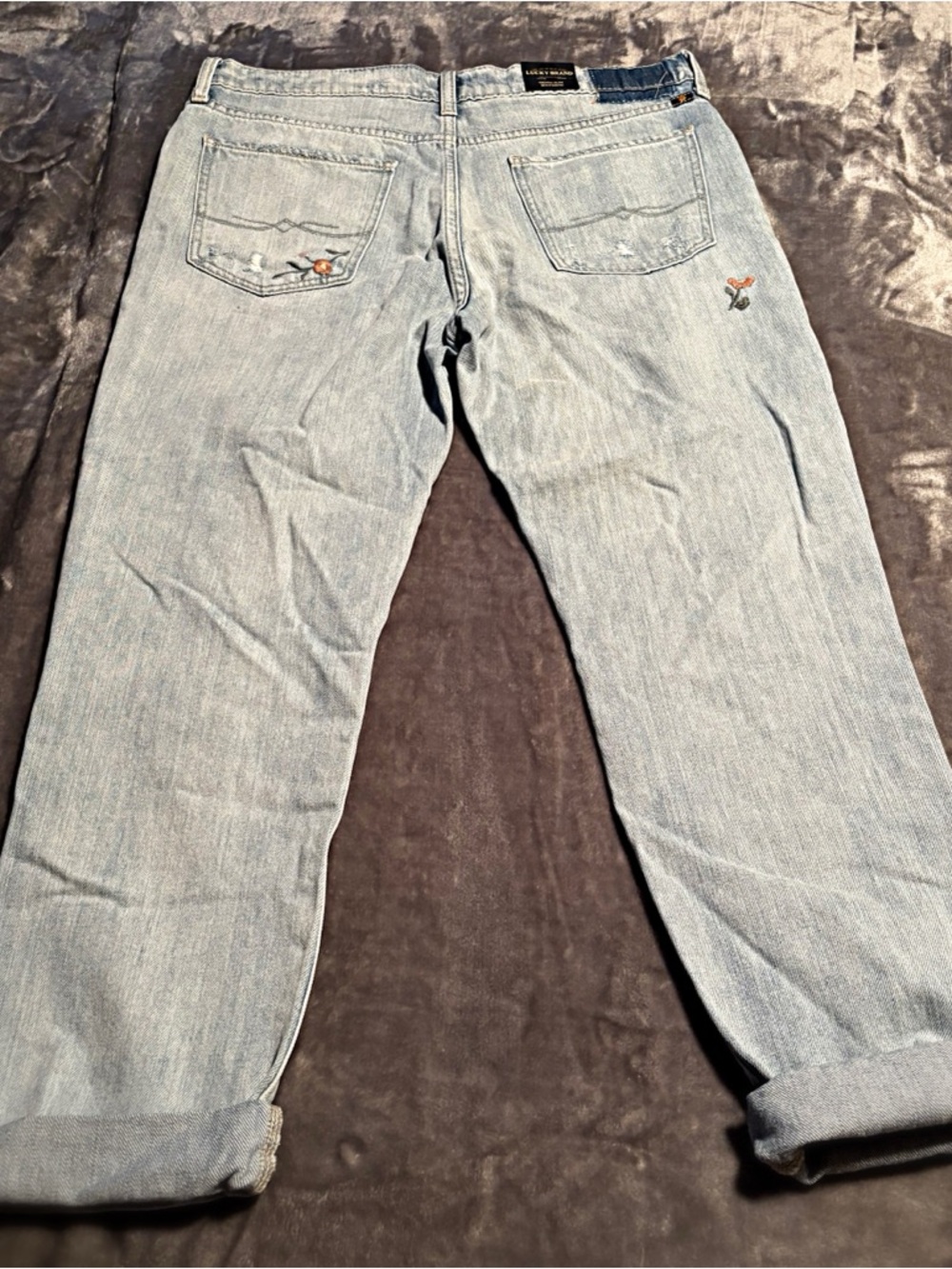 Lucky Brand Light Blue Distressed Boyfriend Jeans with Floral Embroidery - Picture 3 of 15